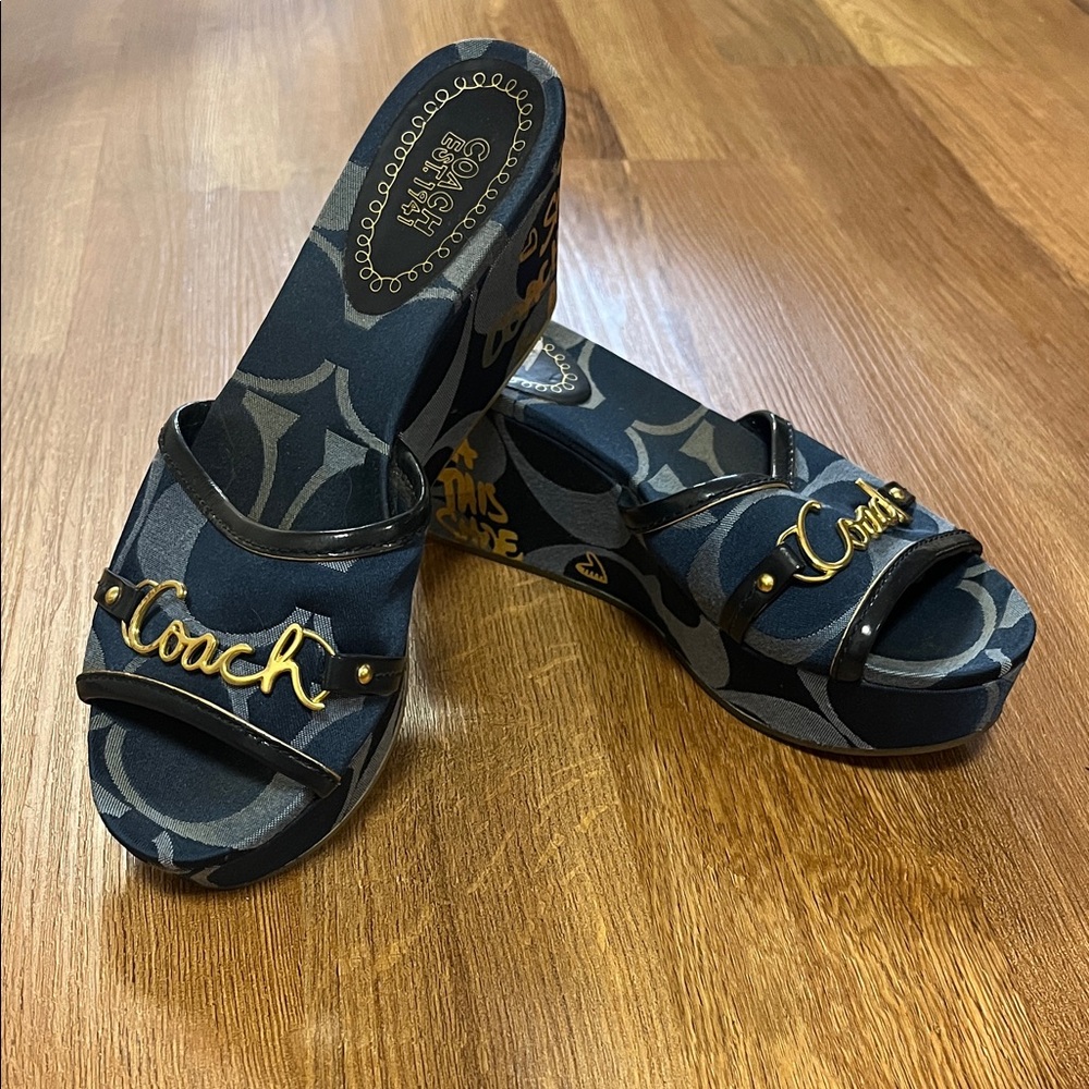 Coach Women's Navy and Black Wedges